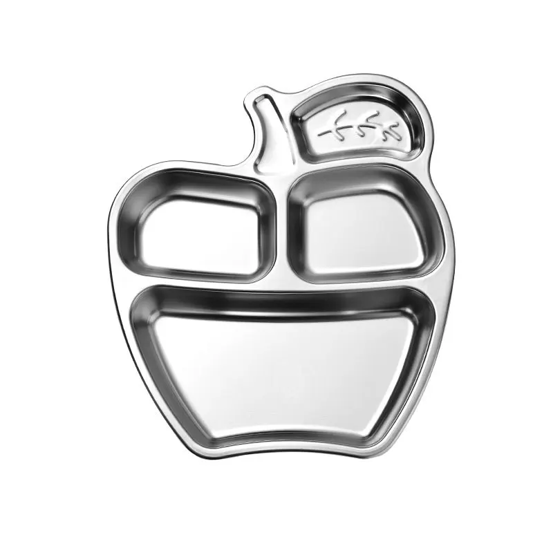 Divided Compartments Children 304 Stainless Steel Apple Cartoon Plate Food Tray Shatterproof For Kindergarten Kids Eating