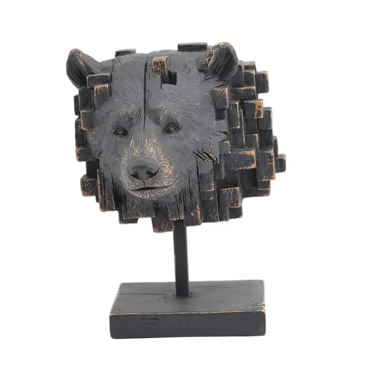 Home Furnishing Articles Design Black Bear Head Piece Figure Resin Statue