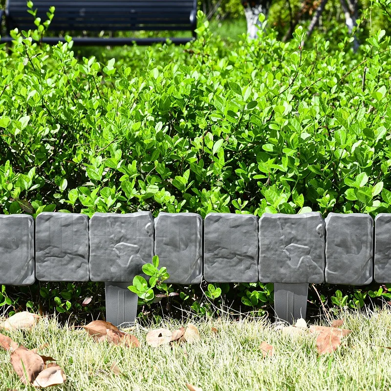 Garden Edging Border Gardening Lawn Fence Plastic Cobblestone Effect Lawn Trimming 4 pcs of Foldable Stitching Grey Orange