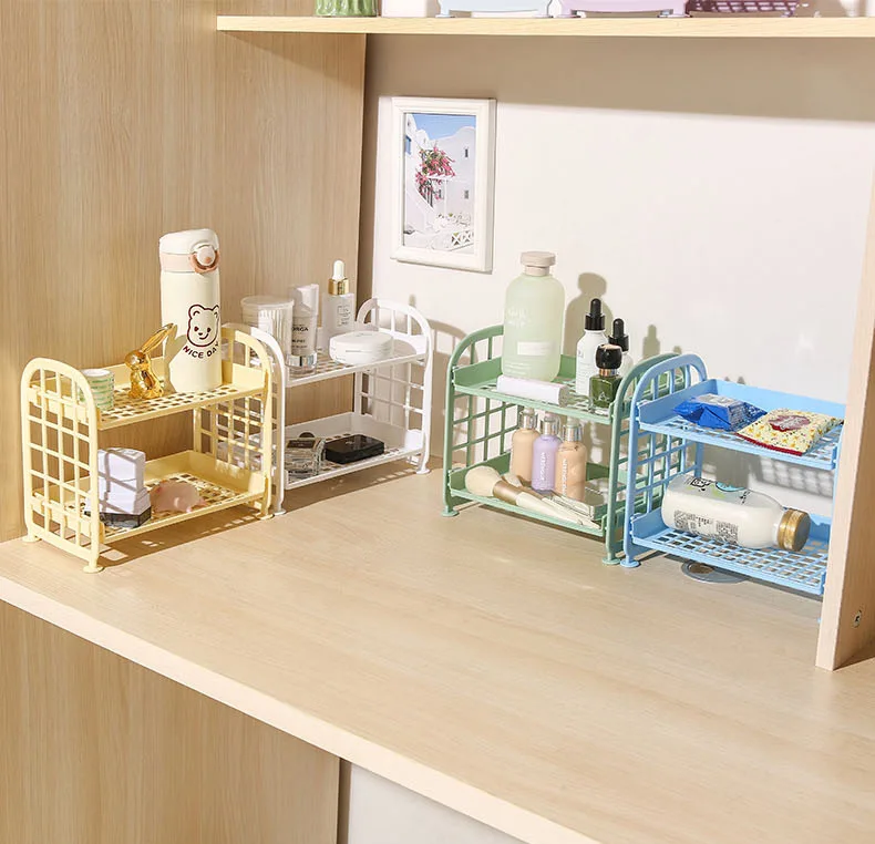 2 layers multi-functional office desktop storage makeup storage desktop cosmetic organizer box plastic storage rack