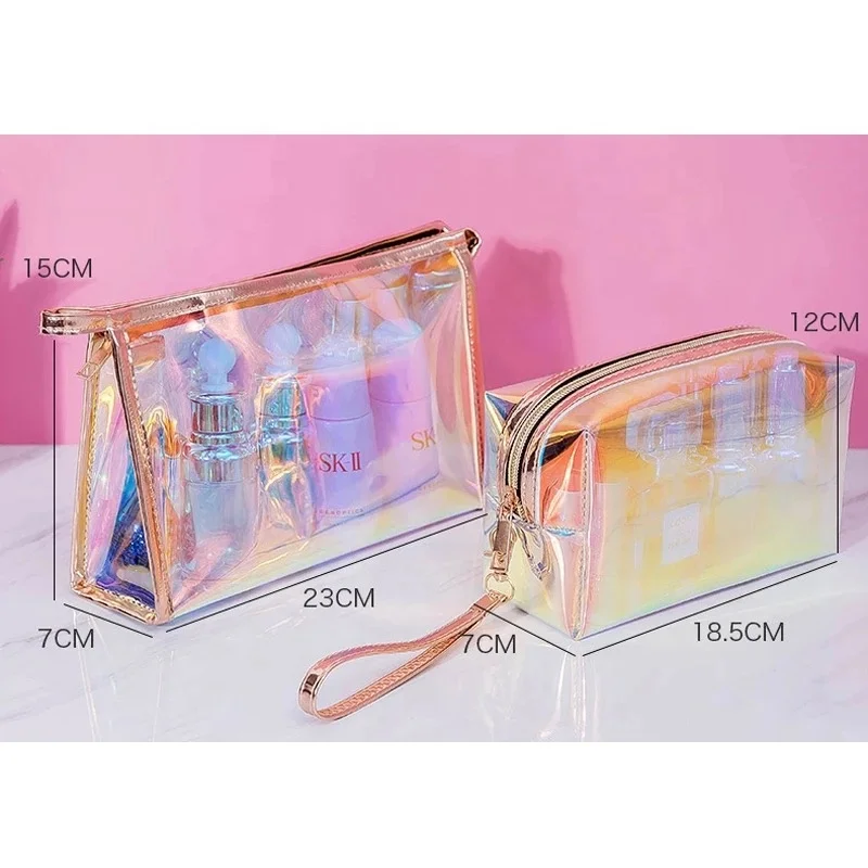 Transparent hologram PVC cosmetic bag makeup brush holder bag for ladies