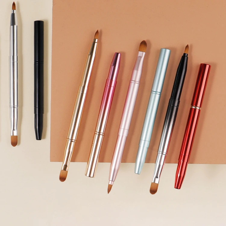 Double Side Nylon Hair Angled Eye Shadow Makeup Brush Double Ended Retractable Eyebrow Eyeshadow Concealer Lip Brush And Custom