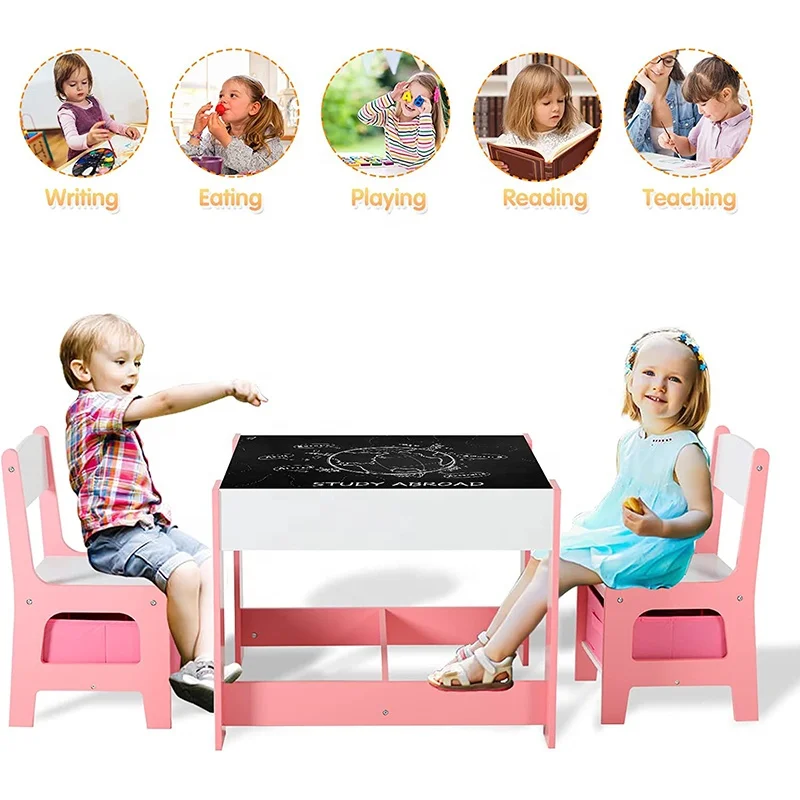 Toffy & Friends kids furniture children table chair wooden functional play table chairs set with storage space