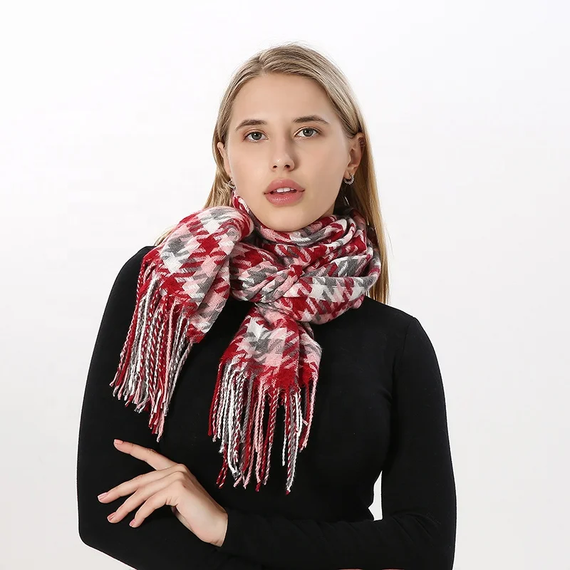 Wholesale Manufacturer Long Thick Scarf Best Skin Friendly 200*70cm Lattice Shawls Polyester Colorful Plaid Scarfs With Tassel