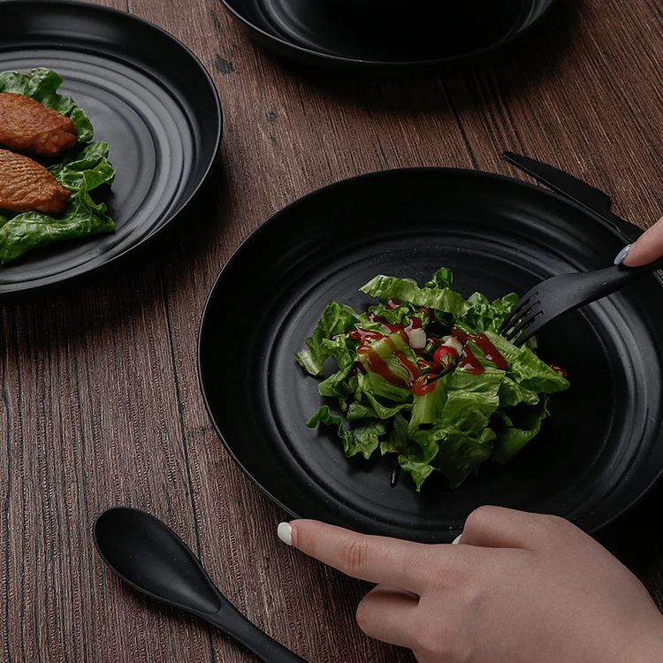 Wholesale Tableware Set 28pcs Camping Bowl Plate Cup PP Plastic Wheat Dinnerware Sets with Box and Cutlery