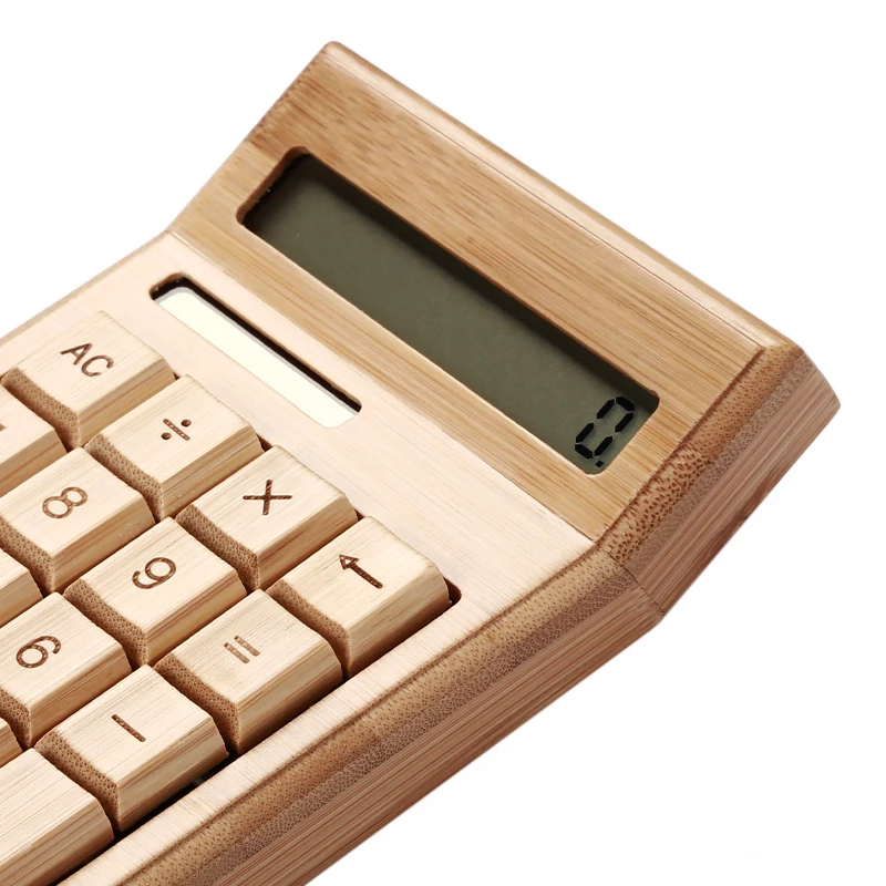 eco-friendly Bamboo Calculator creative gifts 12 Digits Dual Power Wood Calculator