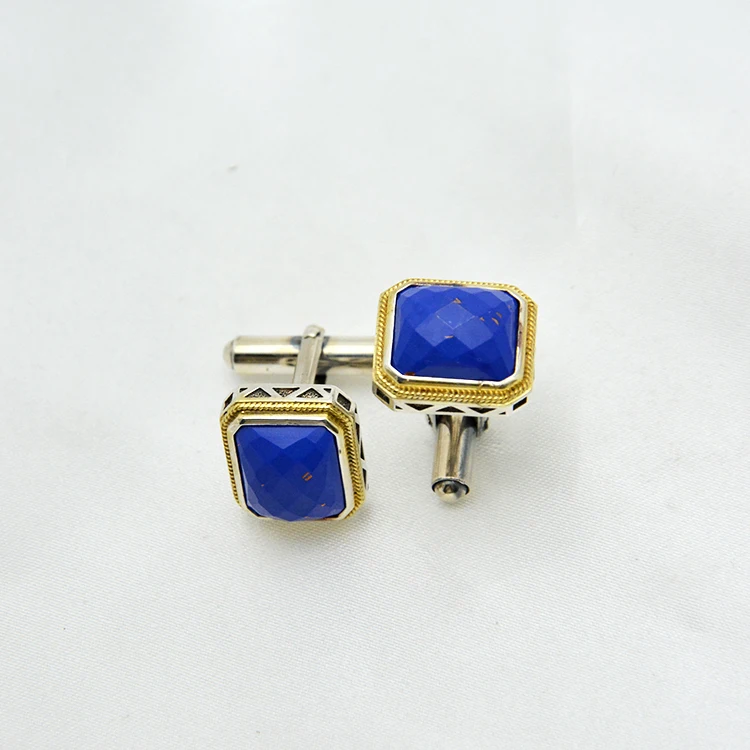 Hot Sale Men Cufflink 925 Silver  Lapis Lazuli Dress Shirt Cuff Buckle Custom for men  Tie Clips or cuff links