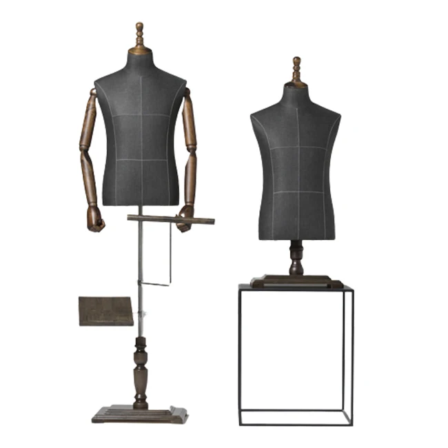 Hot fashion half body size male bust dress form mannequins with wheels stand, wholesale fabric wrapped mannequin factory