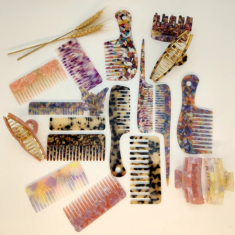 Wholesale 3Pcs Pink Personalized Wide Tooth Cellulose Acetate Comb Set