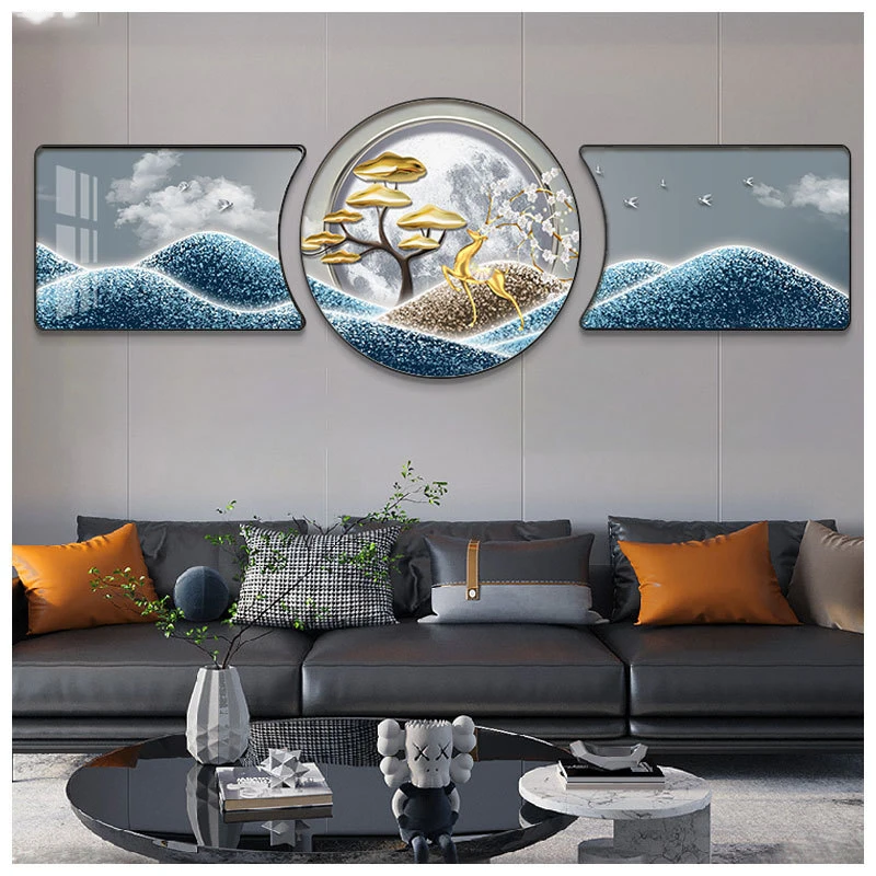 Modern American Abstract Decorative Painting Gold Lucky Deer Fashion Crystal Porcelain Painting