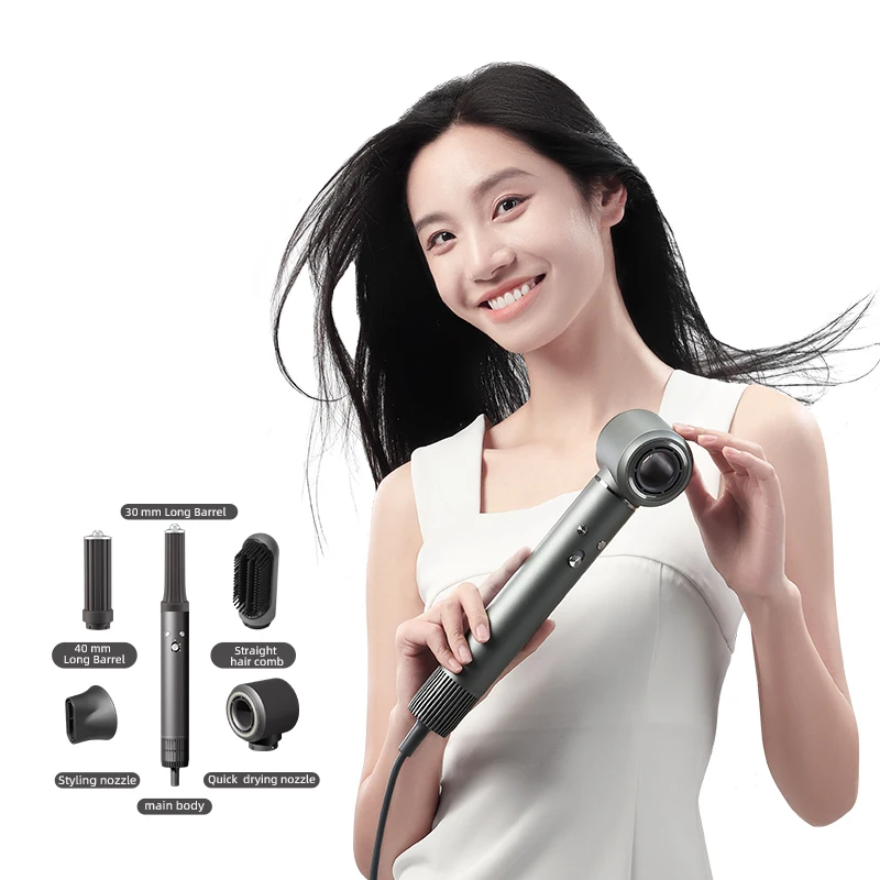 Curling Iron,6 in 1 Curling Wand Set 110000 RPM 1300W High Speed Hair Dryer with Curling Brush Instant Heat Up iron curling