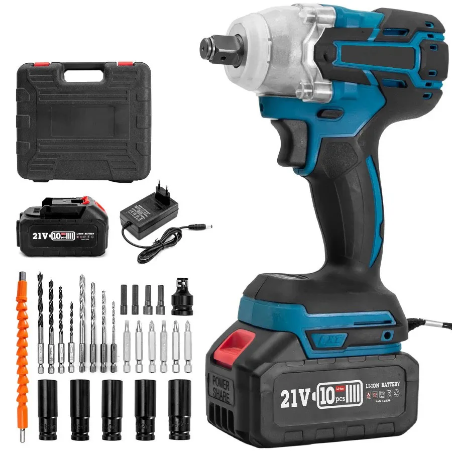 High-Power Brushless 21V Lithium Battery Impact Wrench DIY Grade Cordless Torque Charger Charging Wrench