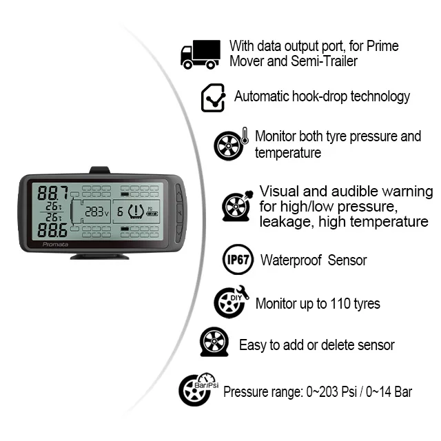 Smart TPMS for Trucks & Trailers Monitors Up to 110 Tires, Real-Time Pressure & Temp Alerts, Hook-Drop Detection
