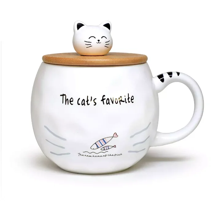 Hot sale cute  cartoon cat 3D ceramic mug creative milk coffee tea mug unique ceramic mug with lid and spoon