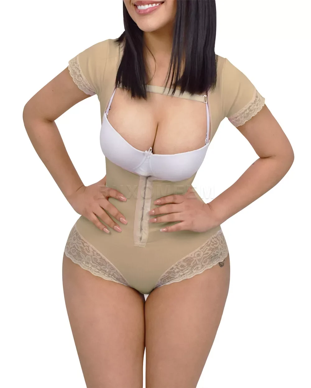 Women Girdle Open Bust Short-Sleeved Bodysuit Female Modeling Shorts Panties Top