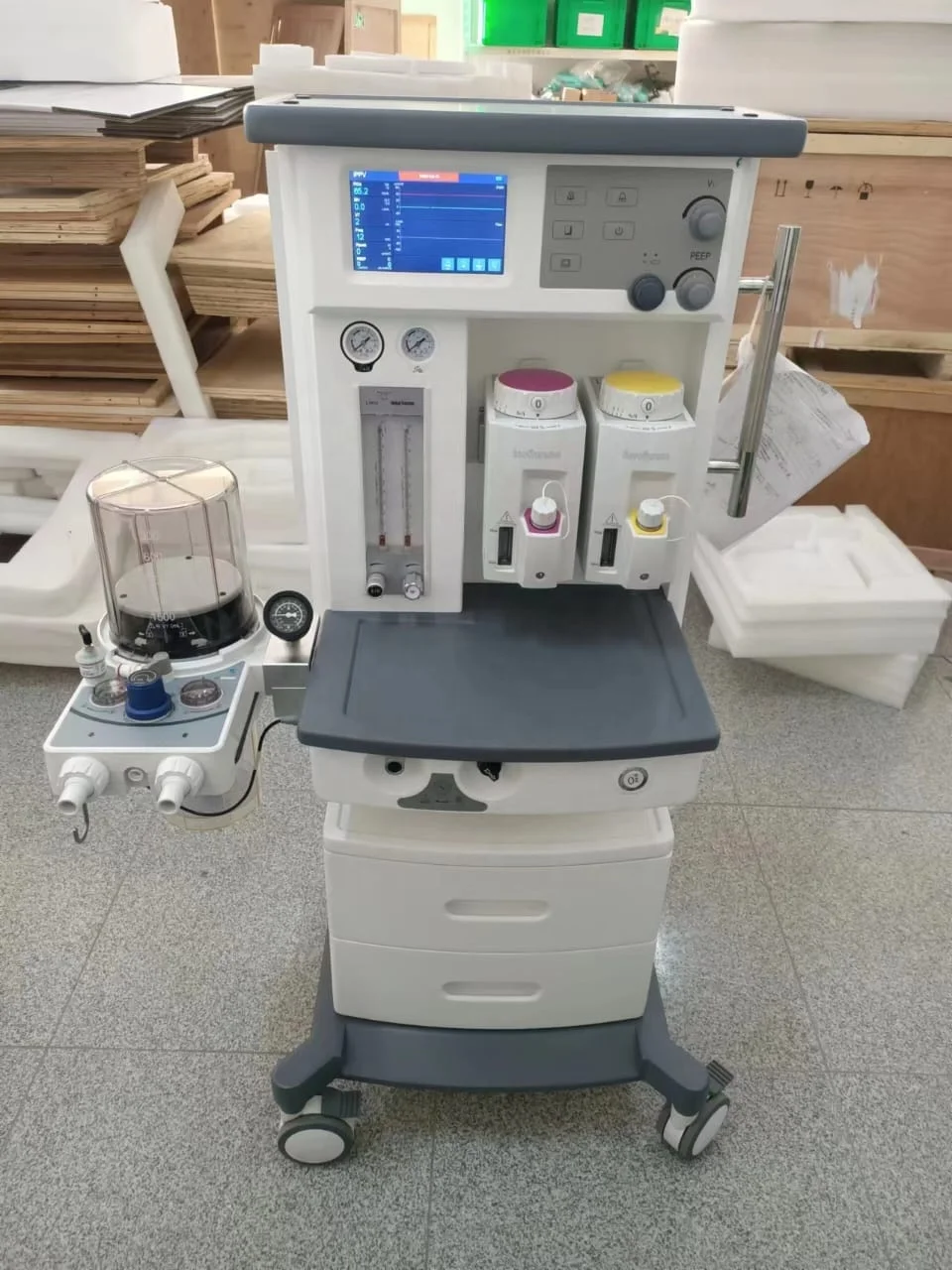 Manufacturer medical anesthesia machine big screen 2 vaporizer anesthesia system with visual and sound alarm