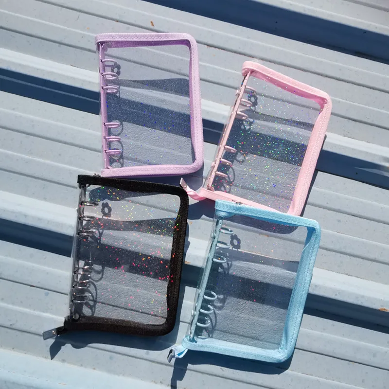 Wholesale Korea Transparent Glitter Zipper Loose-leaf Notebook Card Bag