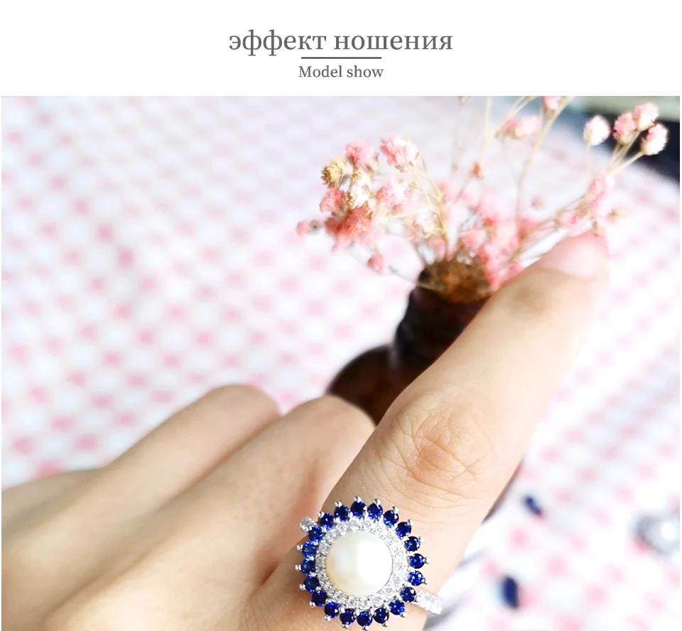  Пресноводный жемчуг Круглые Кольца для женщин Bling ювелирные изделия 925 стерлингового серебра с украшением в виде кристаллов; Оптовая продажа; Прямая поставка; по оптовой