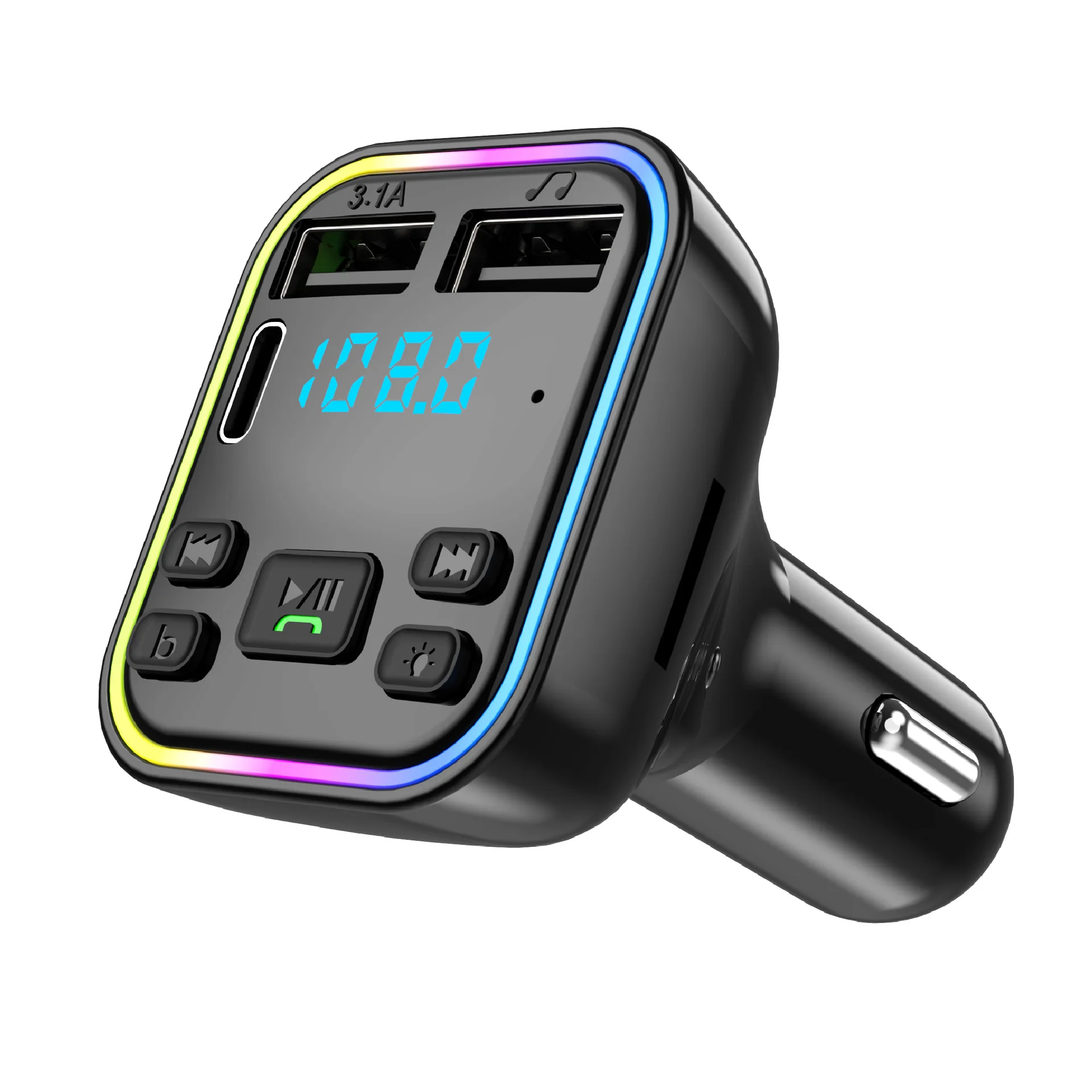 Автомобильный беспроводной FM-передатчик PD Type-C Dual USB 3.1A быстрое зарядное устройство Красочный рассеянный свет громкой связи MP3 модулятор