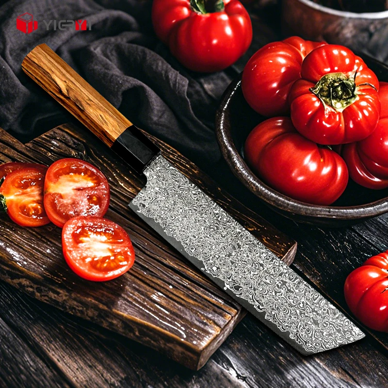 Handmade Japanese Kitchen Knife Made Of 67 Layers Powder Vg10 Folded Steel Vegetable Knife With Olive Wood Handle
