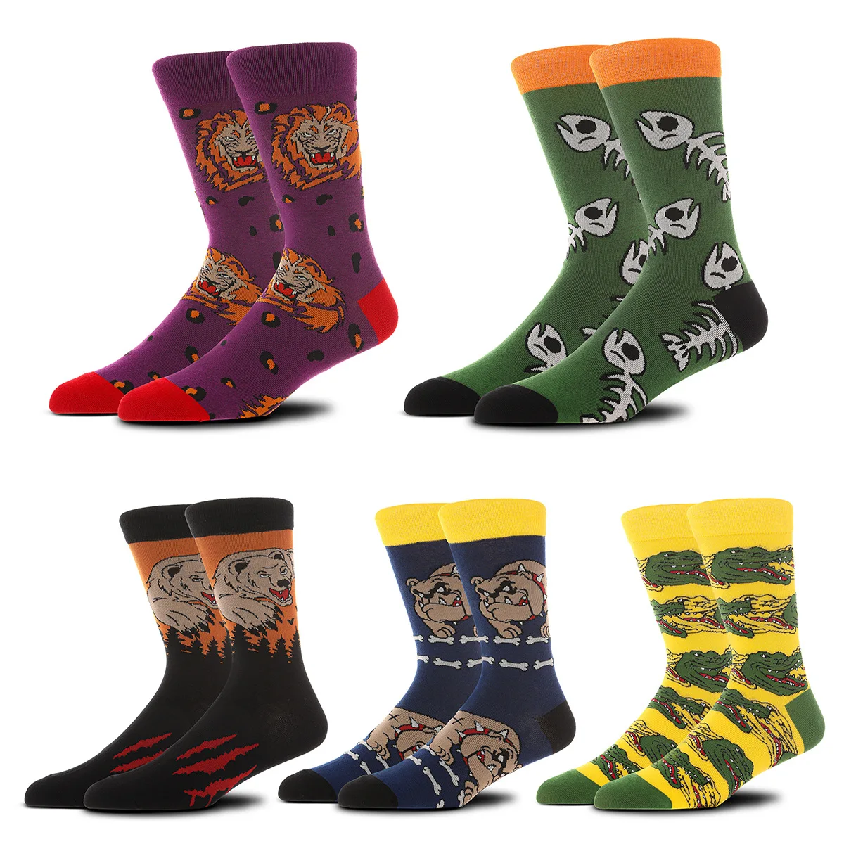 Wholesale Trendy Cartoon Lion Pattern Colorful Comfortable Crew Socks Cotton Chic Fashion Tube Socks for Women