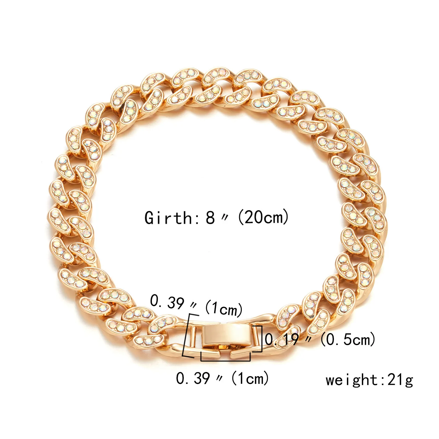 Misty Rain Hip Hop Cuban Diamond-Inlaid Thick Chain Bracelet Street Hipster Personality Daikin Chain Wholesale 2022