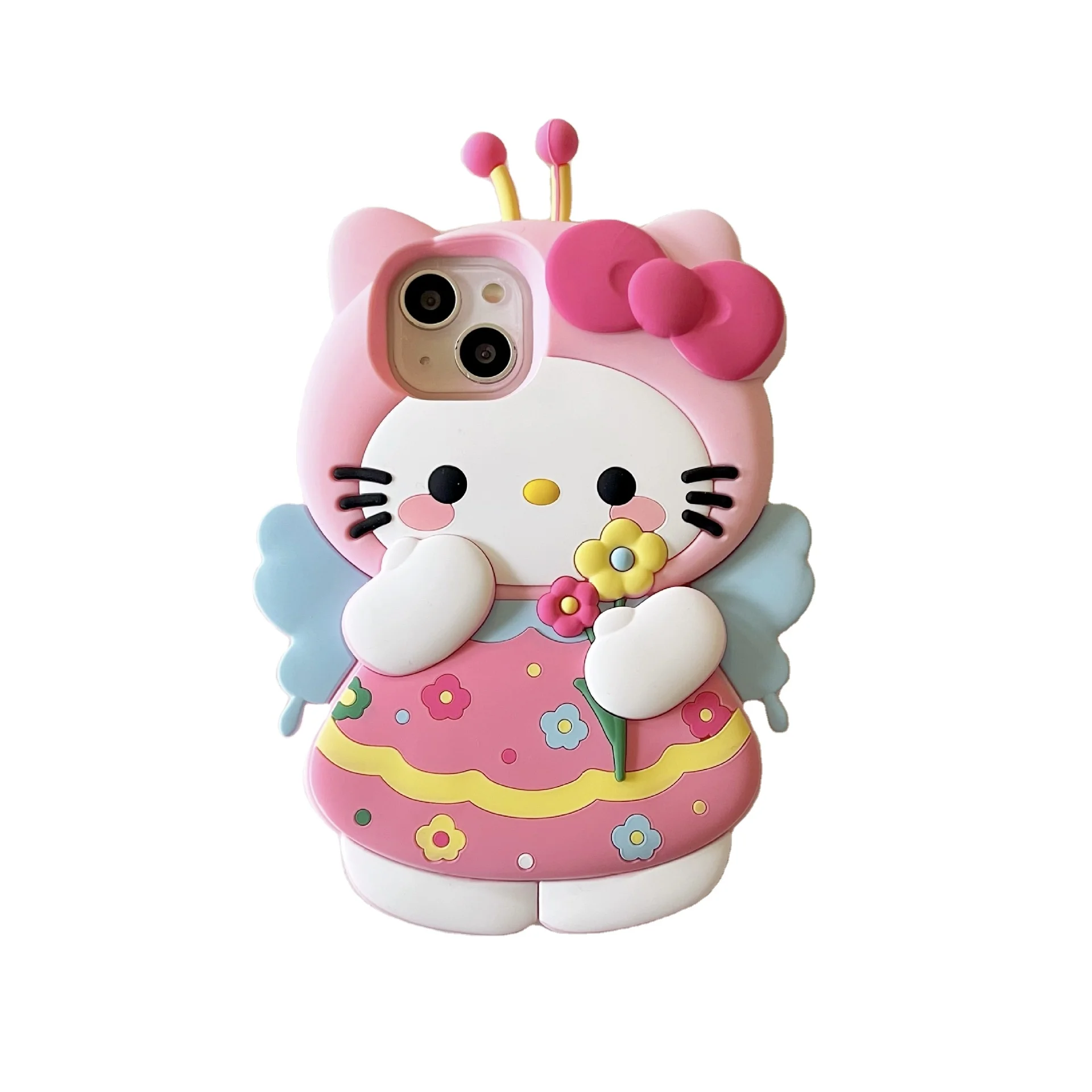 Custom 2024 wholesale Price Lady Girl Cartoon Silicone Rubber Cute Flowers Bees Pink Cat Waterproof and anti drop phone case