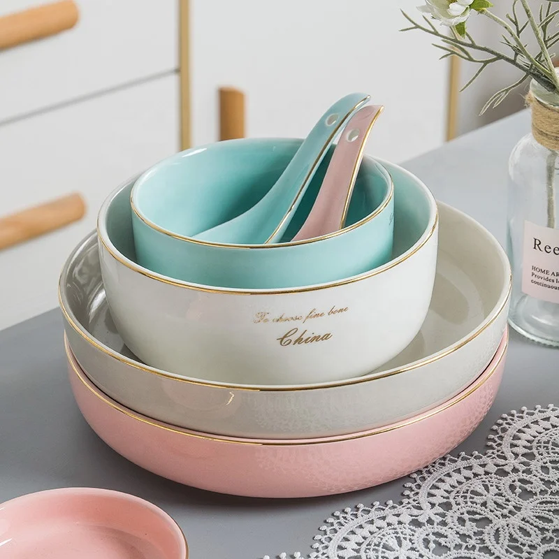 European Tableware Set Bowls Plates Wholesale Gold Luxury Tableware Household China Tableware