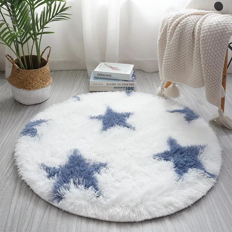 Polyester Shaggy Living Room Bedroom Round PV Plush  Carpet Pet Friendly Star Pattern  Easy Clean Rug