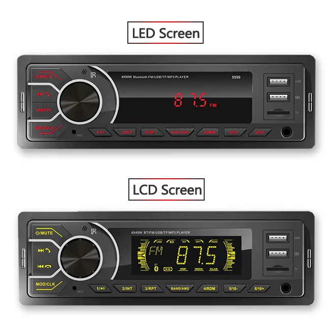 Manufacturer 1DIN Led Lcd music mp3 player for car with 2usb aux bt car audio system