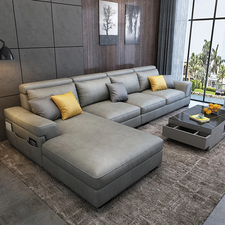 
new material leathery fabric sofa modern furniture l shaped sofa designs Living room corner sofa set furniture modern 