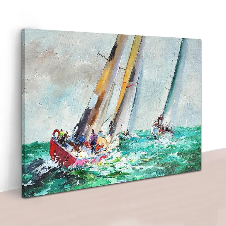 Handmade Artwork Knife Home Decoration Sea Boat Wall Art Oil Paintings Designs on Canvas