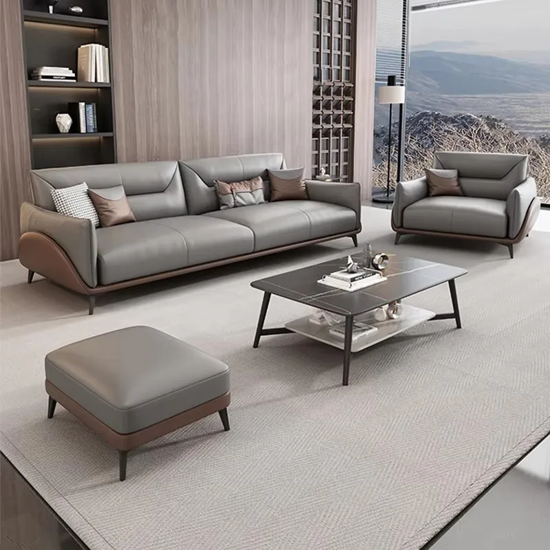 Modern Home Living Room Set Furniture Customized Luxury Style Fabric Sponge Combination Leathaire Sofa