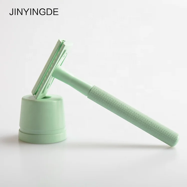 
Popular Shaver Set Private Label Green Brass Handle Shaving Safety Razor And Stand 