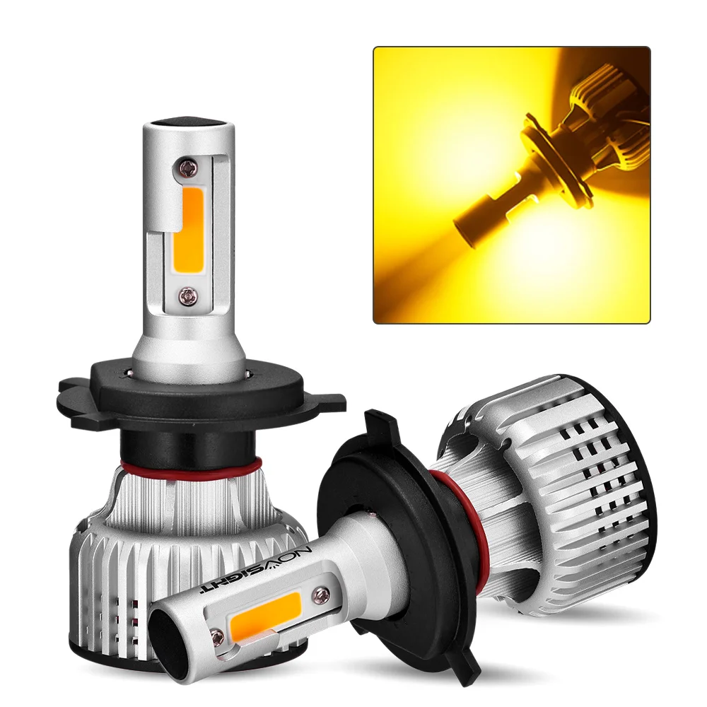 Novsight high power 3000k yellow dual color h4 COB car auto headlight bulb C6 10000LM 72W 9005 H7 H11 Led Headlight fog light