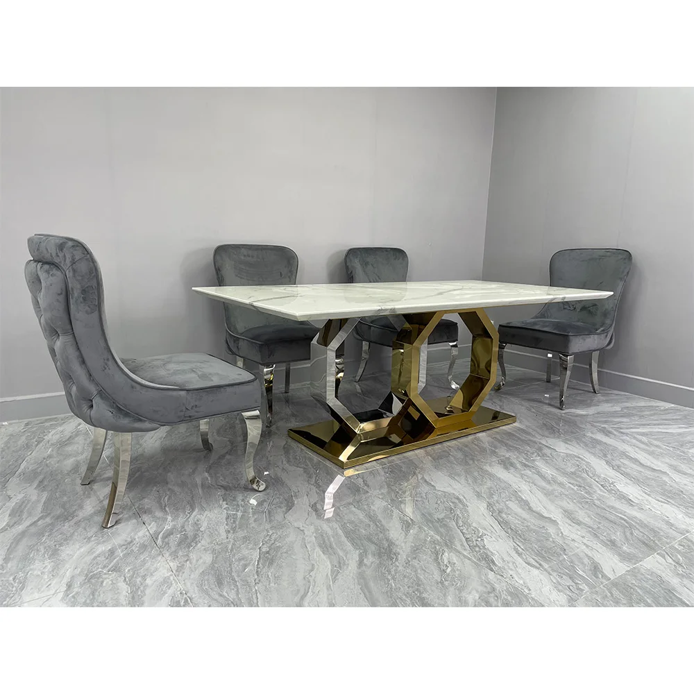 Simple Light Luxury Stainless Steel Marble Dining Tables Modern Dining Table Set