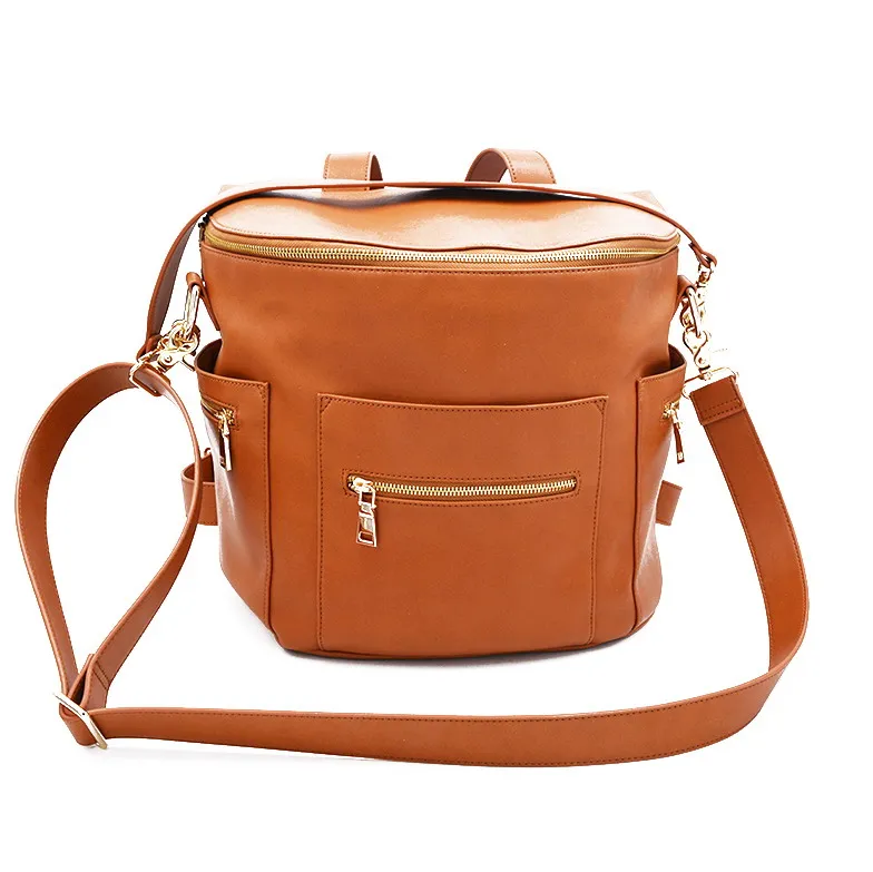 2021 New Arrivals Personalized Outdoor Pu Leather Mommy Bag Multipurpose Baby Diapers Backpack