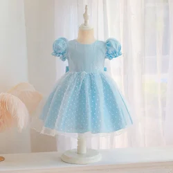 Child Summer Clothes Toddler Infant Baby Kid Girls Dress Lace Bow Puff Sleeve Tulle Party Wedding Birthday Dresses For Girls