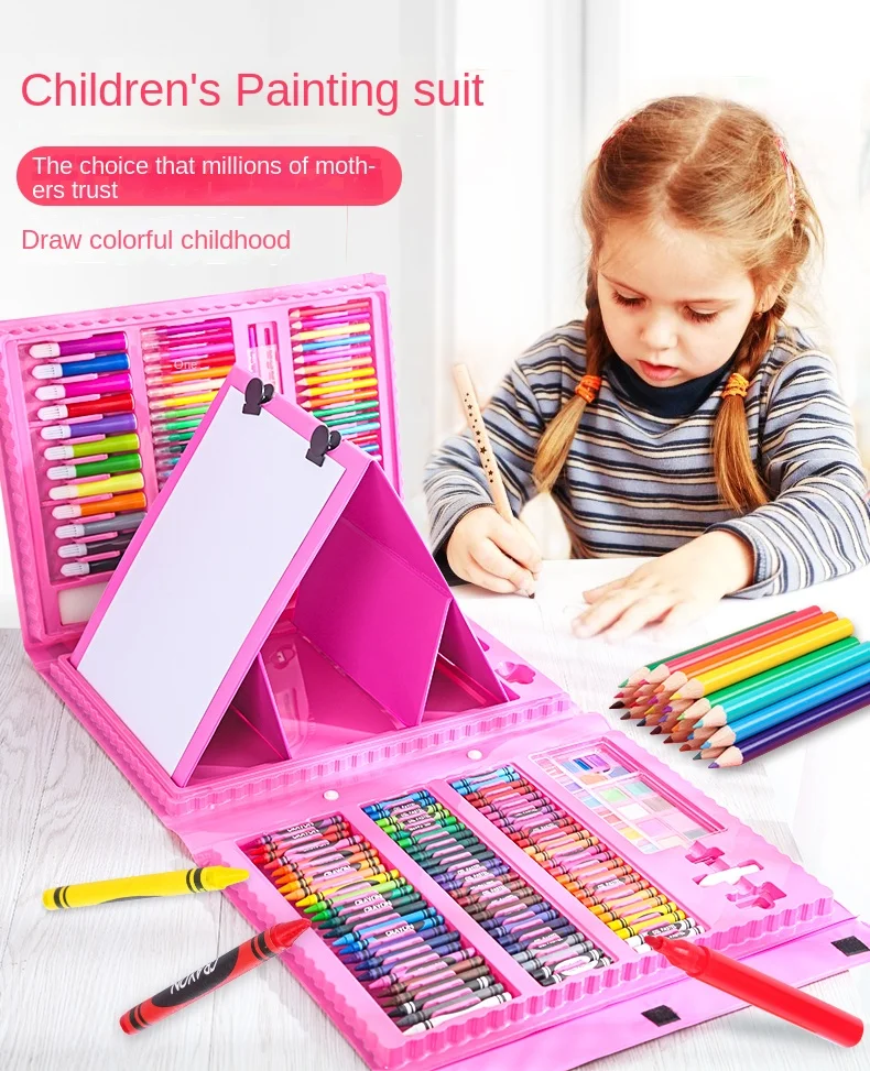 Kids Painting Drawing Art Set 208 Piece Non-Toxic Plastic Case Coloring Book Stationery Set