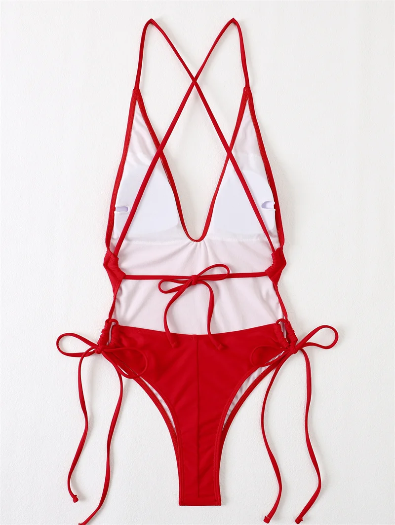 Plunge Sexy Monokini Women Backless Bathing Suit Korea Style One-Piece Swimsuit Latest Design High Cut One Piece Swimsuit