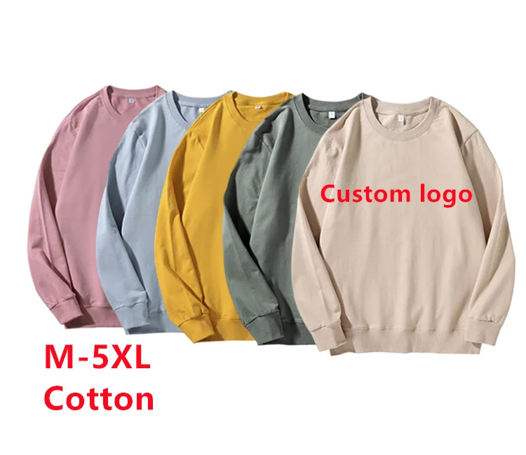 Custom Logo Round Neck Cotton Sweatshirts Unisex Solid Color Round Neck Sweatshirts