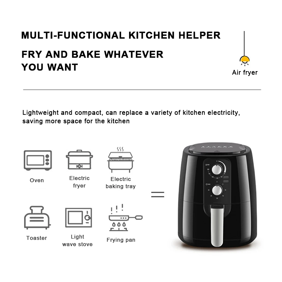 5.5L Capacity Household Kitchen Smokeless Mechanical Manuel Hot Air Fryer