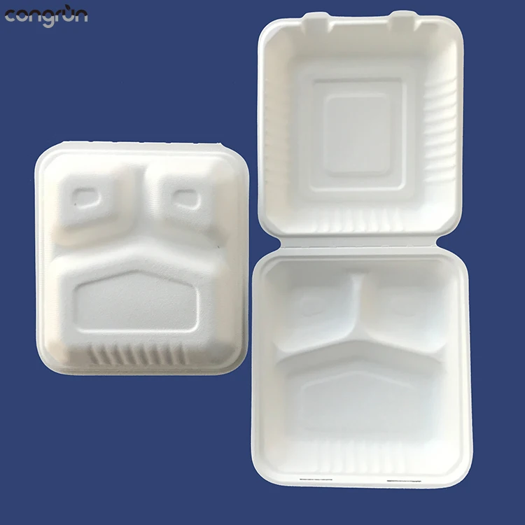 
Wholesale 1000ml 3 Compartment Biodegradable Disposable Corn Starch Lunch Food Box 