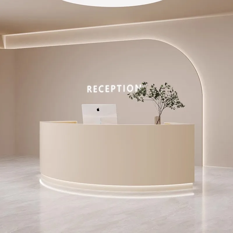 Modern Curved Small Hotel Reception Desk Black Round Office Beauty Salon Black Reception Desk