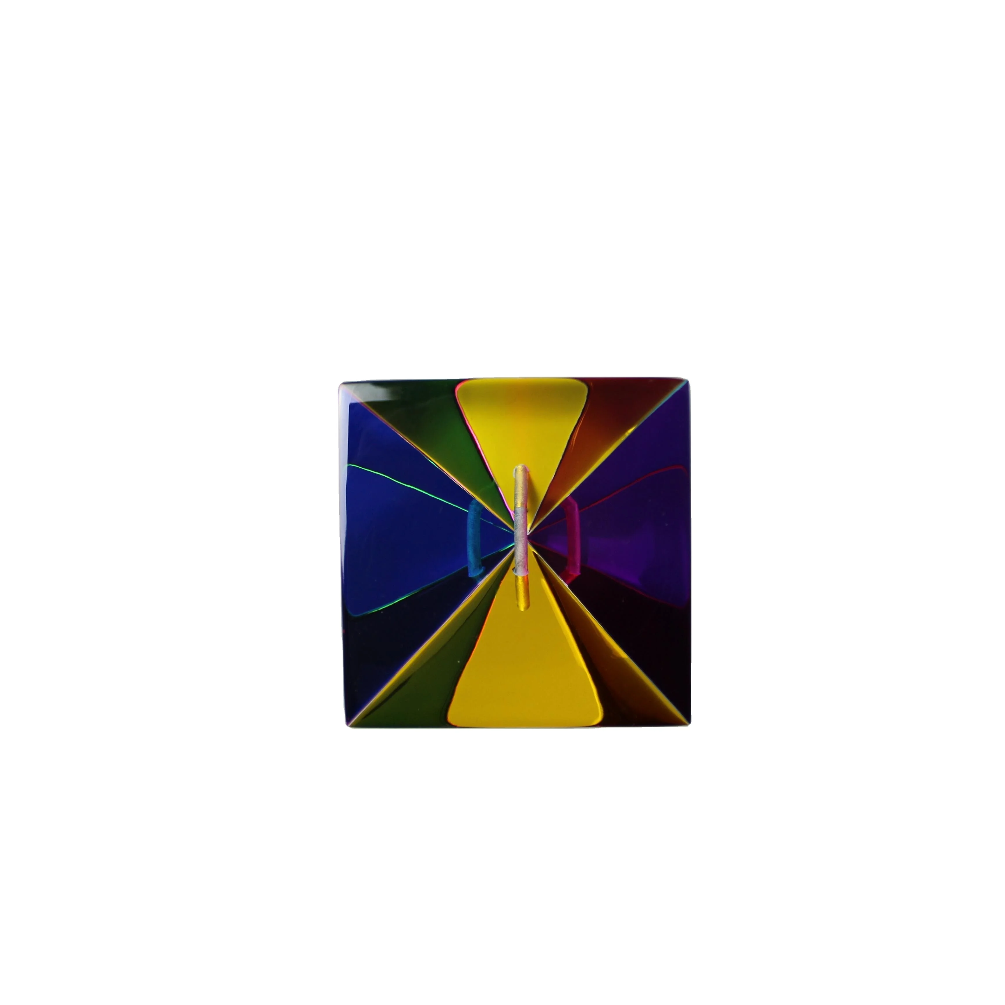 Optical three surface coated acrylic plastic pyramid prism with hole for dangling decorations or key chains