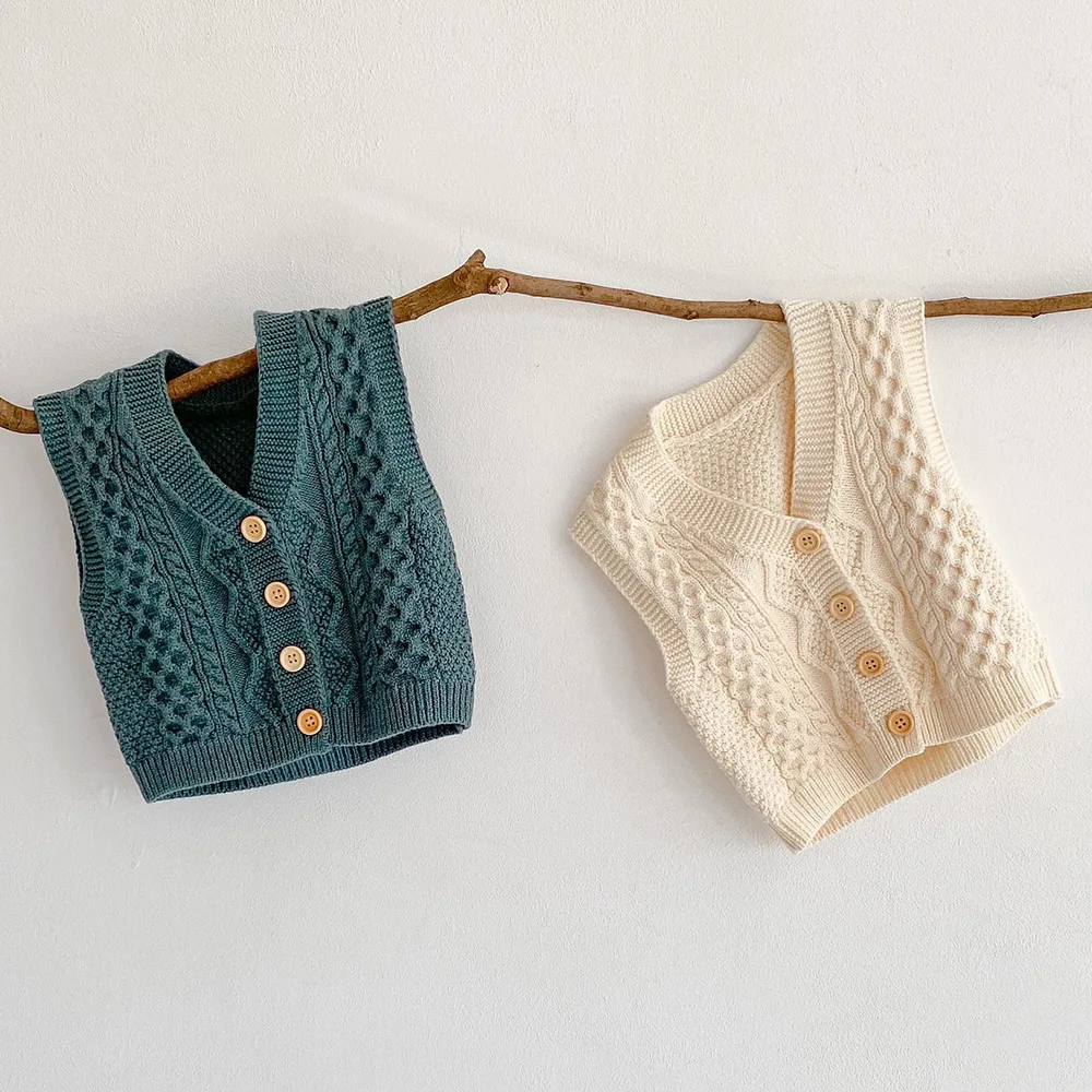 
Newest Baby Knitted Vests 0-2 years old Sweater Infant Girls Boys Toddler Cotton Tops Wholesale Knitwear 