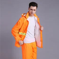 waterproof windproof adult men heavy duty winter work with reflective taps pvc hooded rain jacket and pant