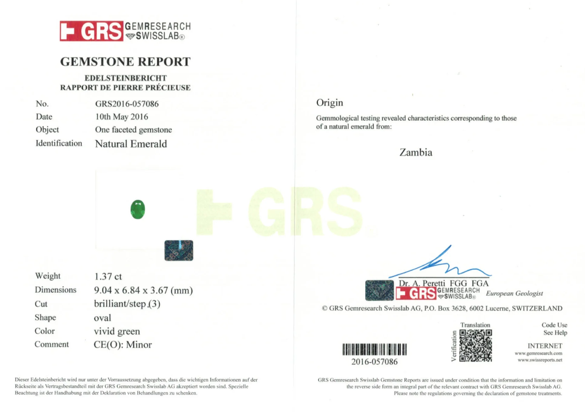 1.37 Carats Oval Cut Single Pcs for Astrology Use Zambian Green Emerald Stone Loose Gemstone Precious Stone