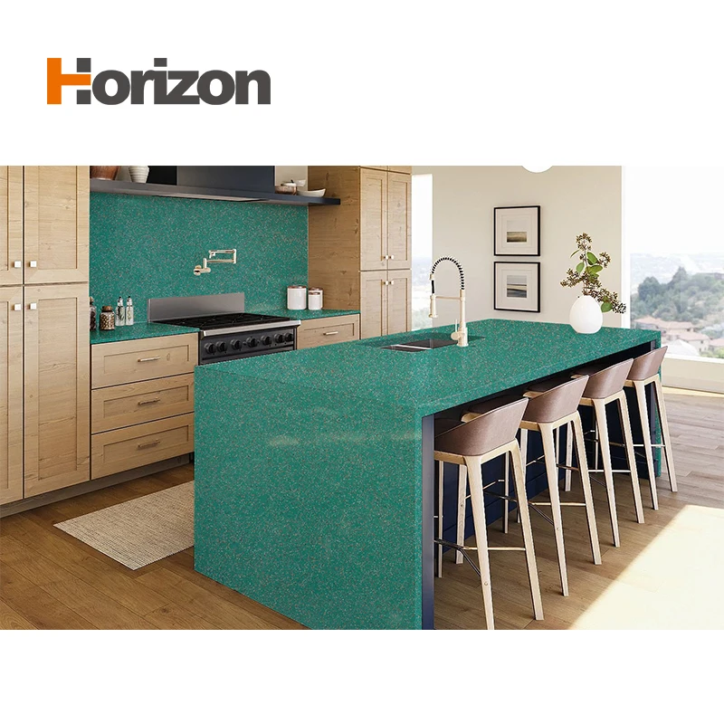 Horizon Factory wholesale artificial quartz stone quartz veneer countertop multicolour quartz jade slab