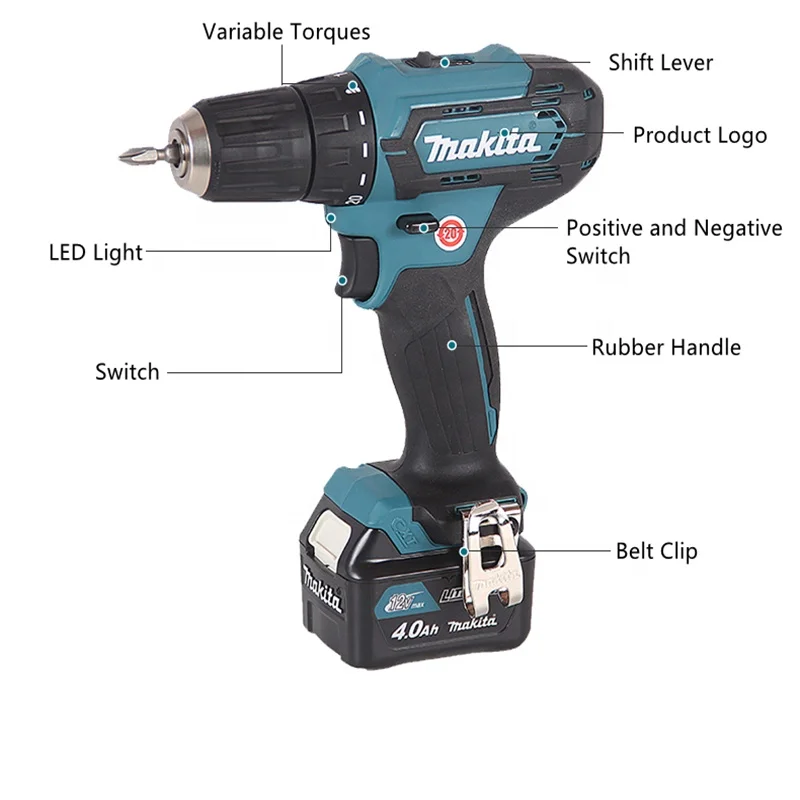 Оригинальная беспроводная дрель Makita 12 В с максимальным крутящим моментом 30 нм литиевая батарея профессиональные электроинструменты 10 мм ручная
